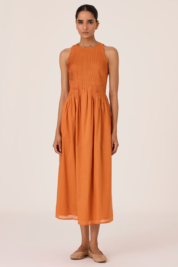 Amani Apricot Embroidered Dress