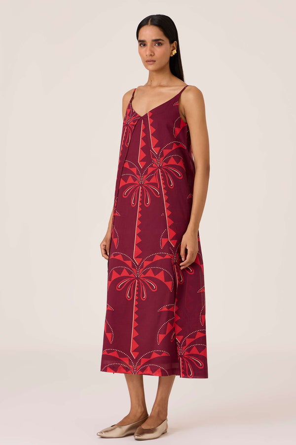 Isa Palm Print Slip Dress