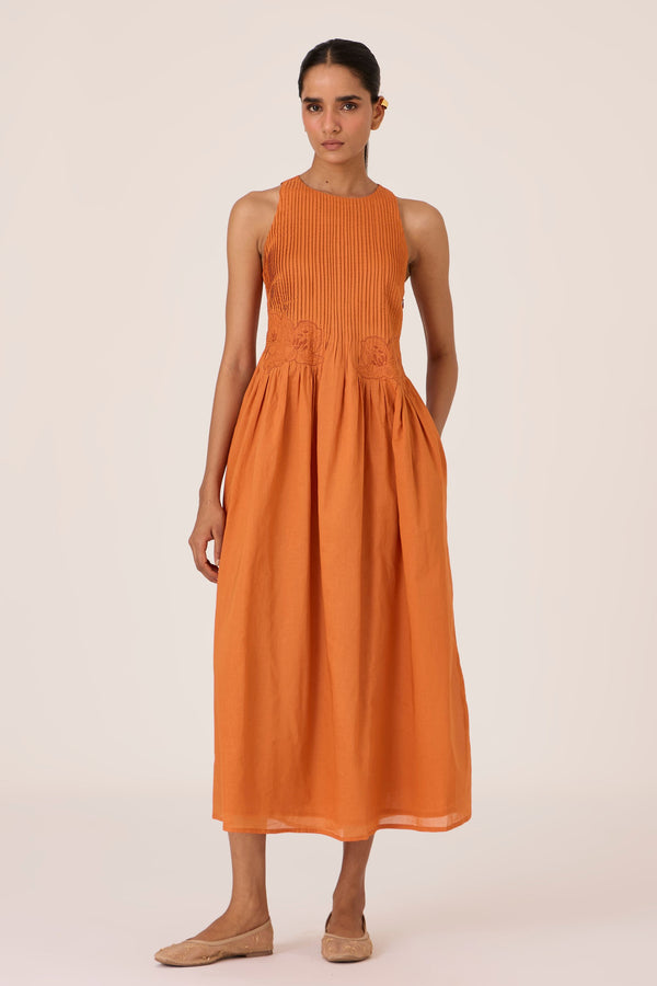 Amani Apricot Embroidered Dress