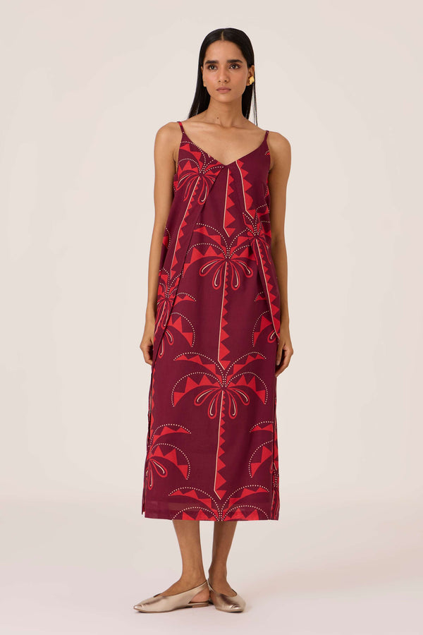 Isa Palm Print Slip Dress