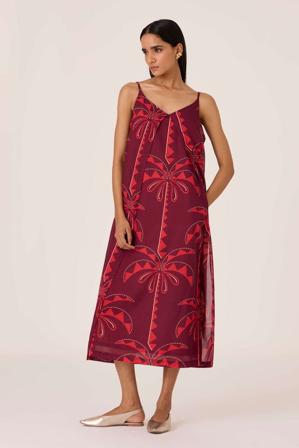 Isa Palm Print Slip Dress