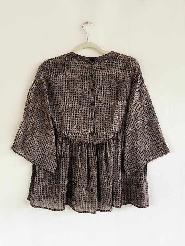 ISLA TOP-BLOCK PRINT BLACK