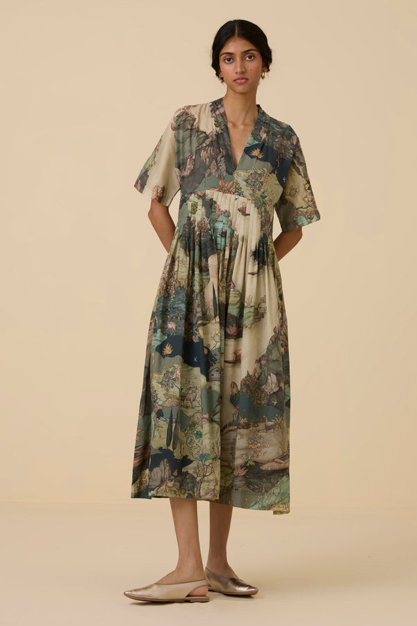 Aara Green Print Dress