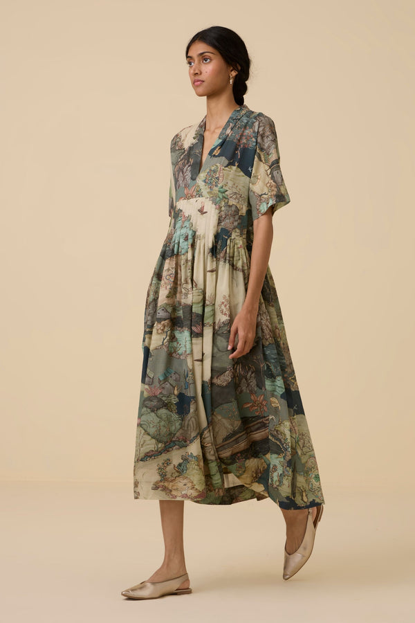 Aara Green Print Dress