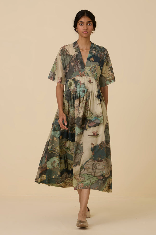 Aara Green Print Dress