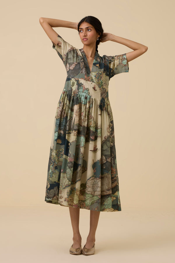 Aara Green Print Dress