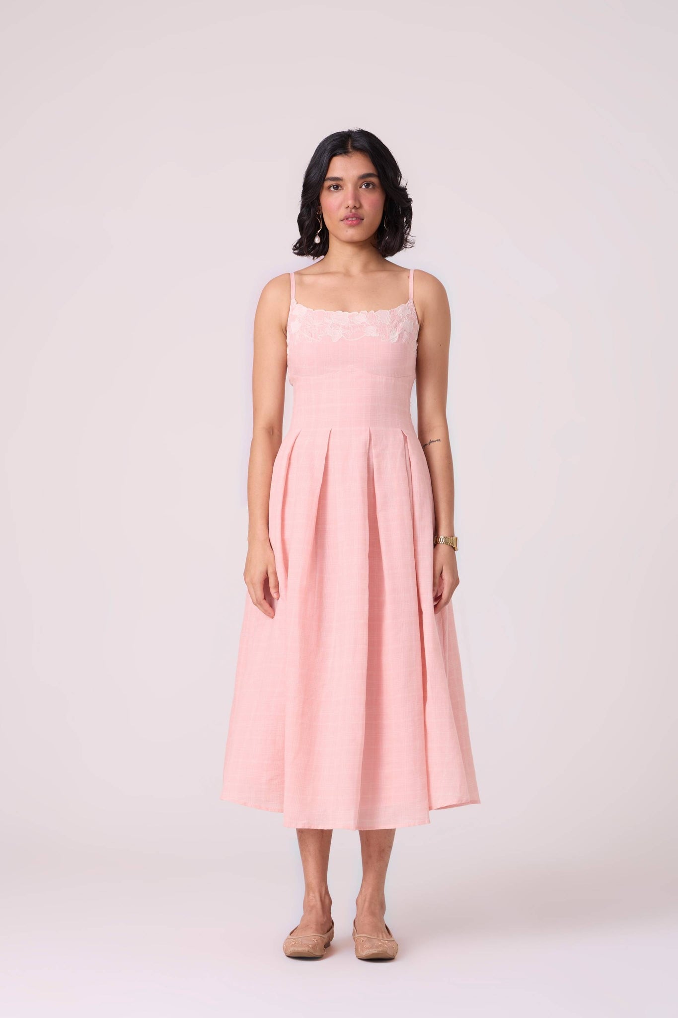 Ai Pink Embroidered Handwoven Dress