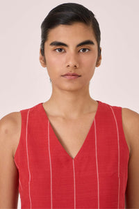 Ishara Handwoven Red Striped Dress