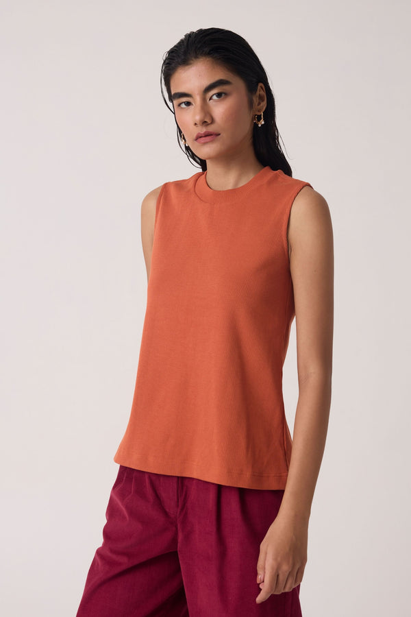 Iga Orange Cotton Tank Top