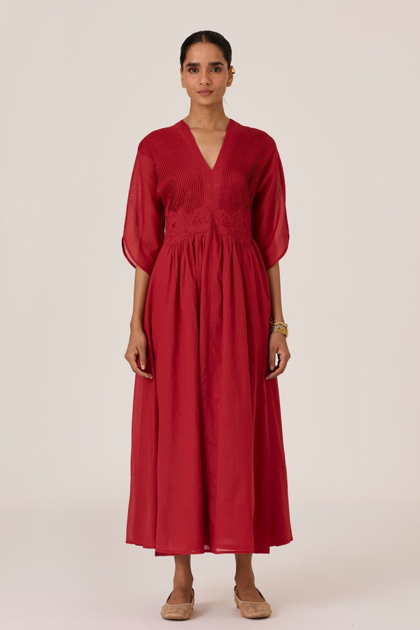 Kamil Scarlet Embroidered Maxi Dress