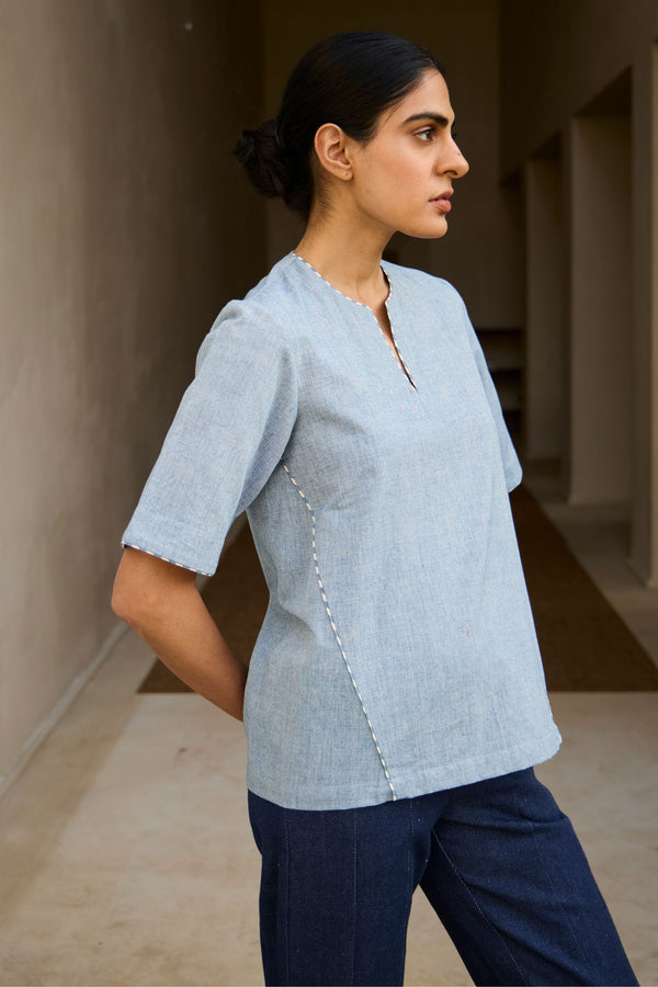 Polina Handwoven Blue Top