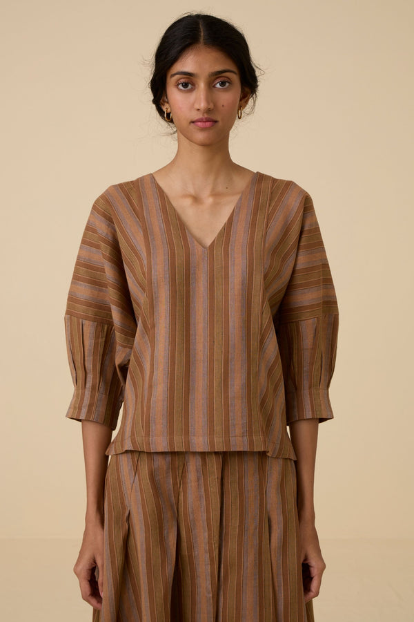 Faizaan Brown Stripe Top