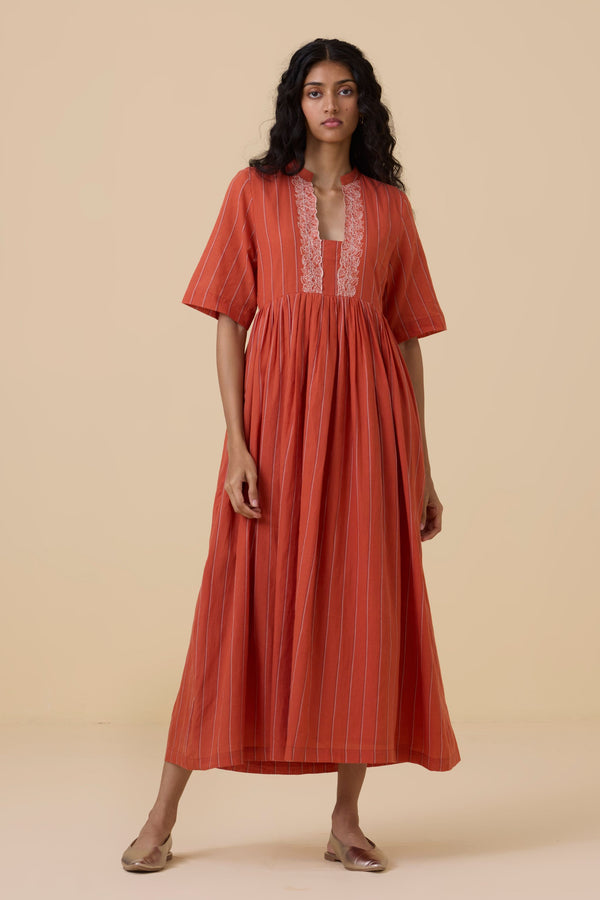 Sabah Orange Cotton Midi Dress