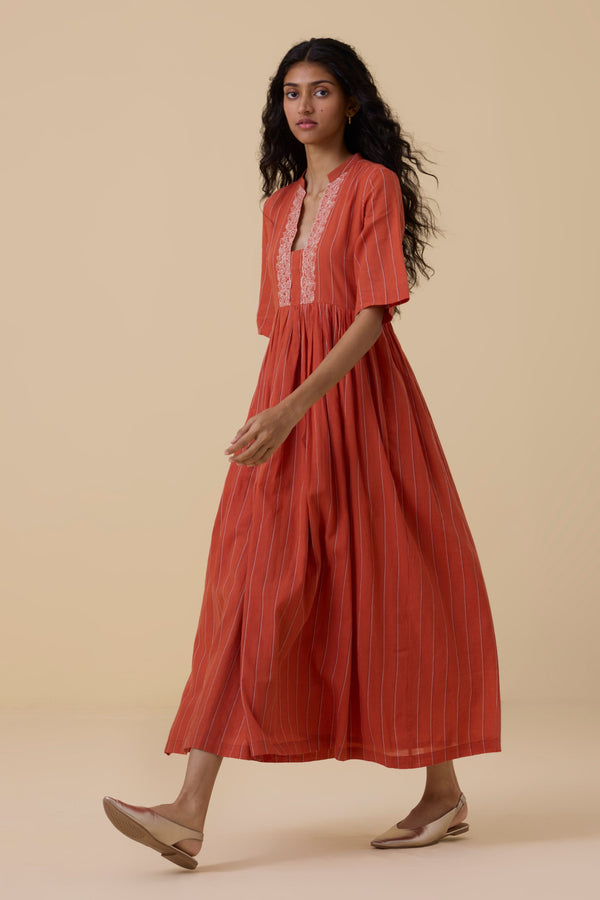 Sabah Orange Cotton Midi Dress