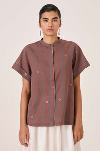 Heen Handwoven Brown Striped Top