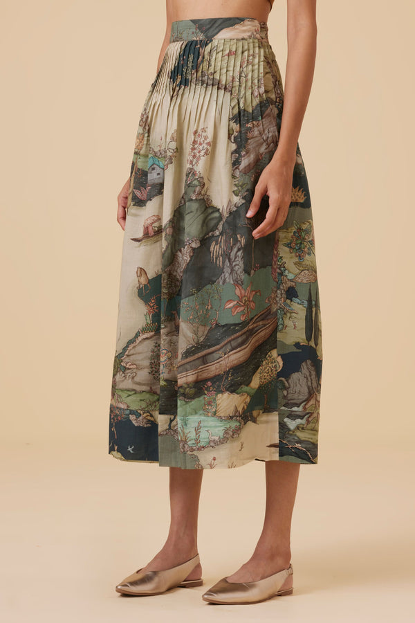 Aqsa Green Print Wrap Skirt