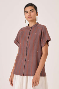 Heen Handwoven Brown Striped Top