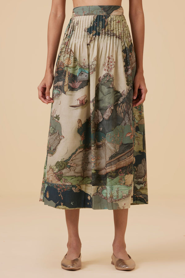 Aqsa Green Print Wrap Skirt