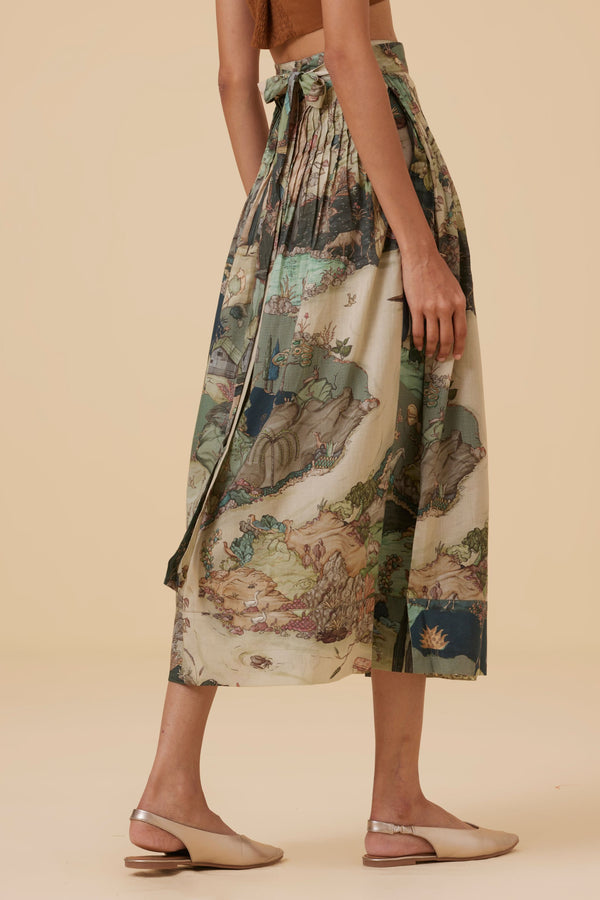 Aqsa Green Print Wrap Skirt