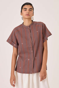 Heen Handwoven Brown Striped Top