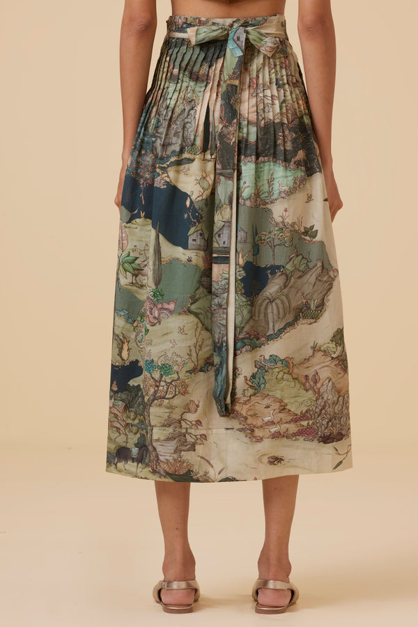 Aqsa Green Print Wrap Skirt