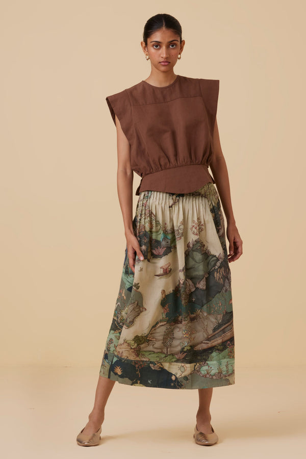 Aqsa Green Print Wrap Skirt