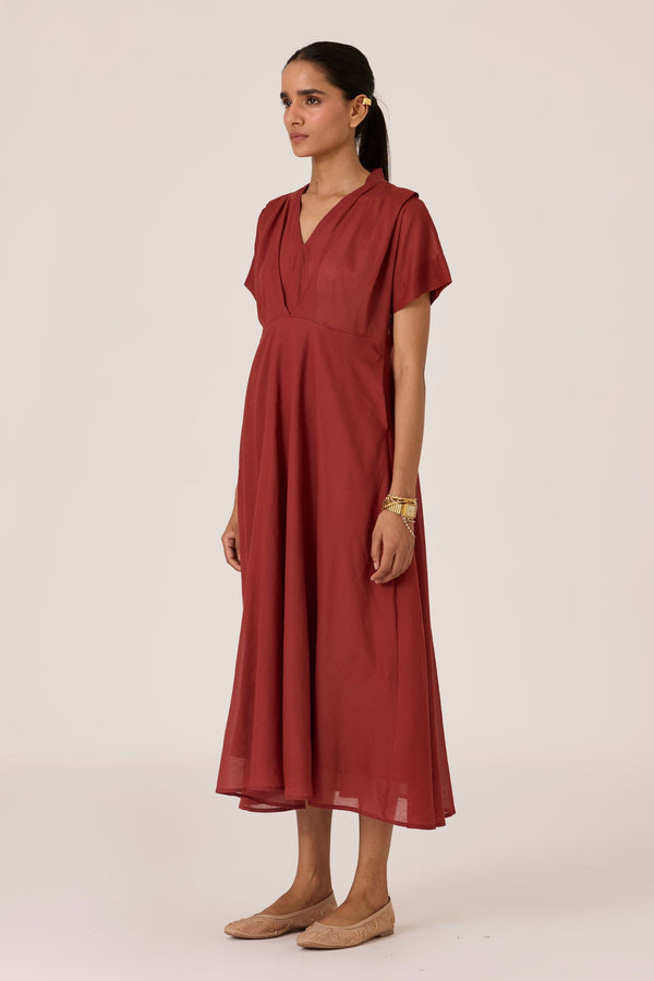 Raed Umber Pleated Midi Dress