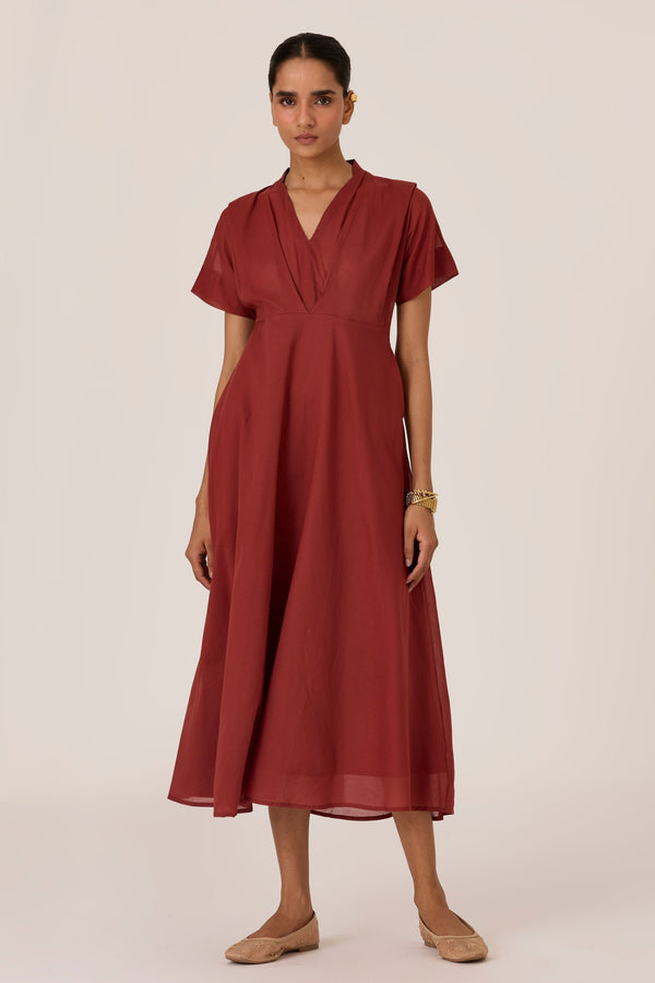 Raed Umber Pleated Midi Dress