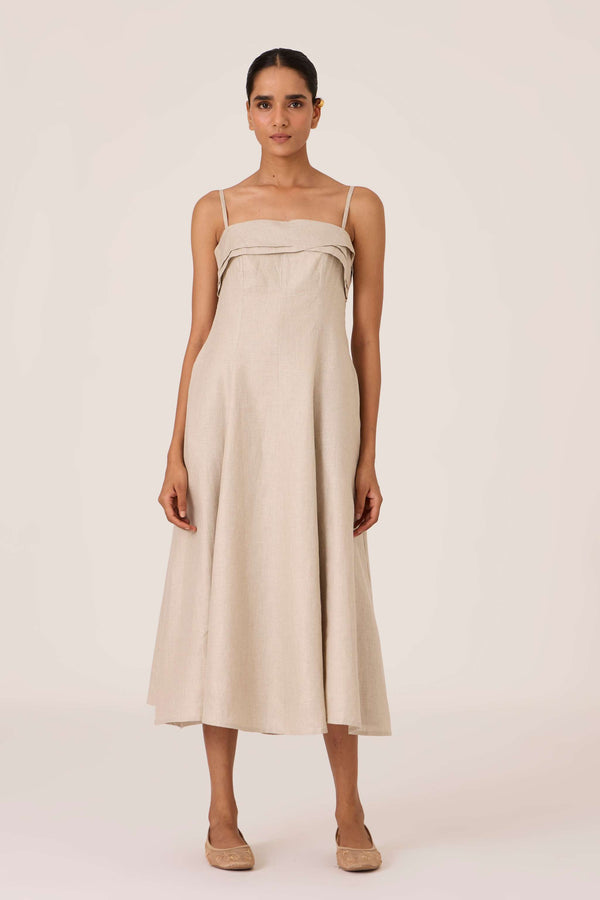 Azzah Beige Linen Dress