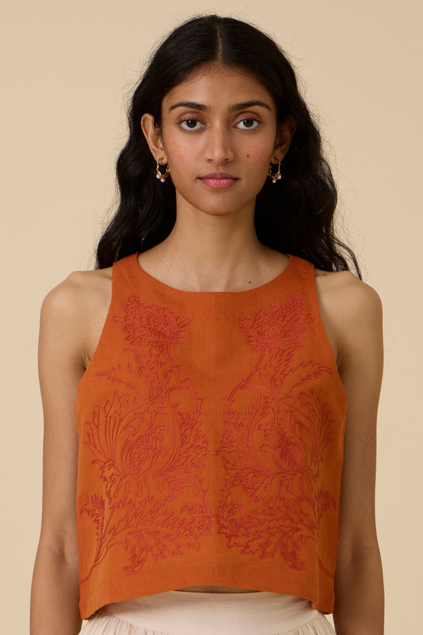 Olena Orange Embroidered Top