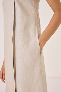 Supun Biege Linen Panelled Dress