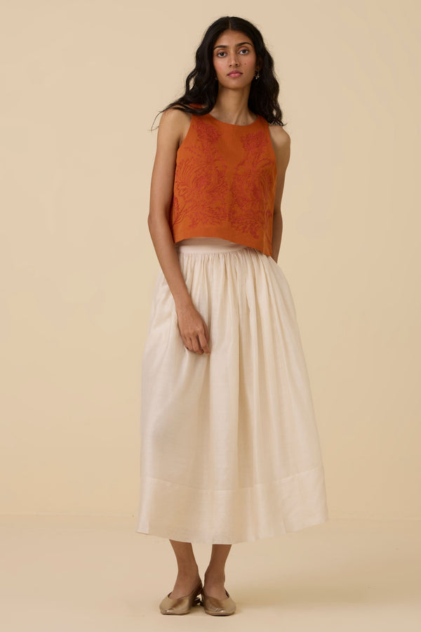 Olena Orange Embroidered Top