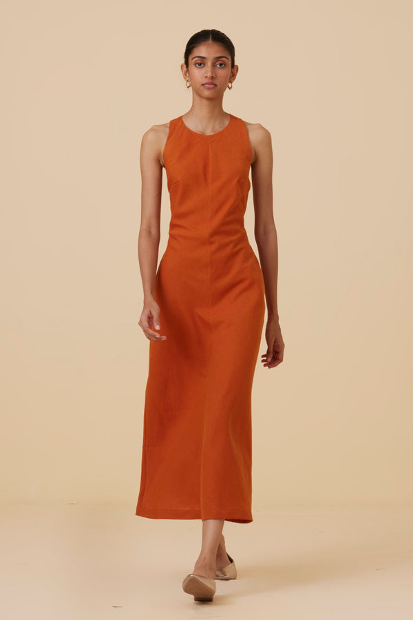 Riha Orange Halter Maxi Dress