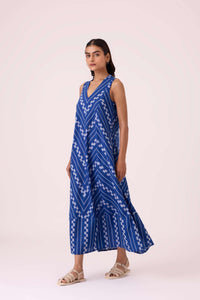 Nikol Blue Striped Ikat Dress