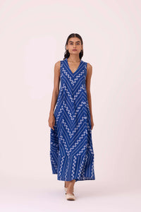 Nikol Blue Striped Ikat Dress