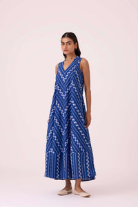 Nikol Blue Striped Ikat Dress