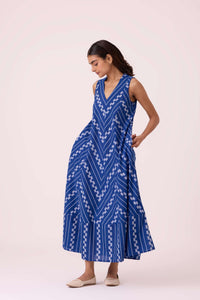 Nikol Blue Striped Ikat Dress