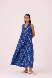 Nikol Blue Striped Ikat Dress