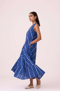 Nikol Blue Striped Ikat Dress