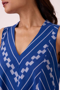 Nikol Blue Striped Ikat Dress