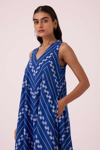 Nikol Blue Striped Ikat Dress