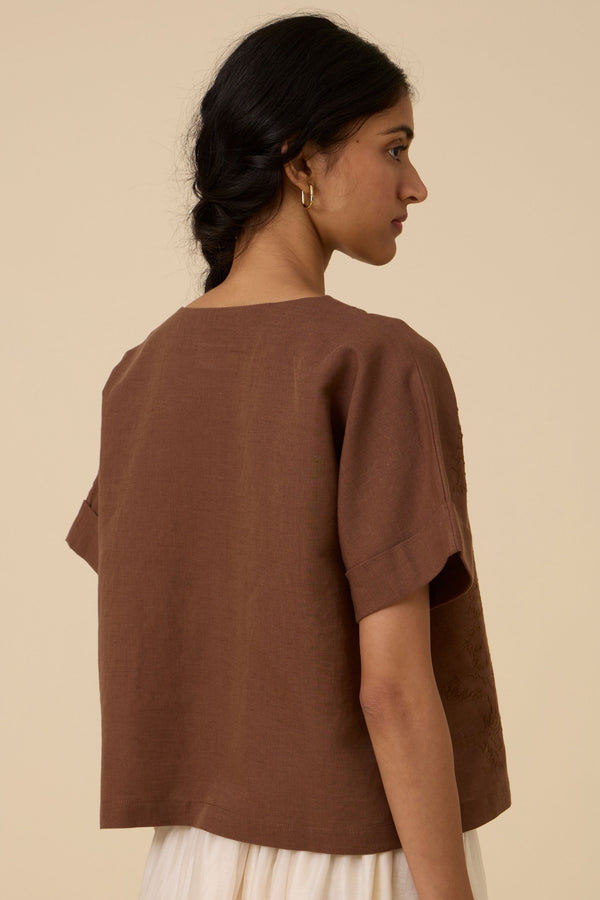 Affan Brown Embroidered Top