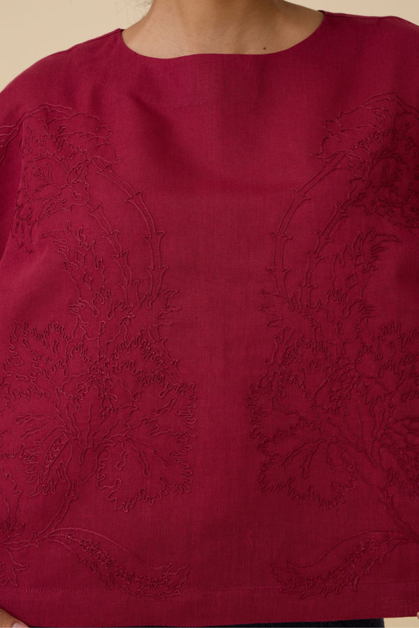 Affan Cherry Embroidered Top