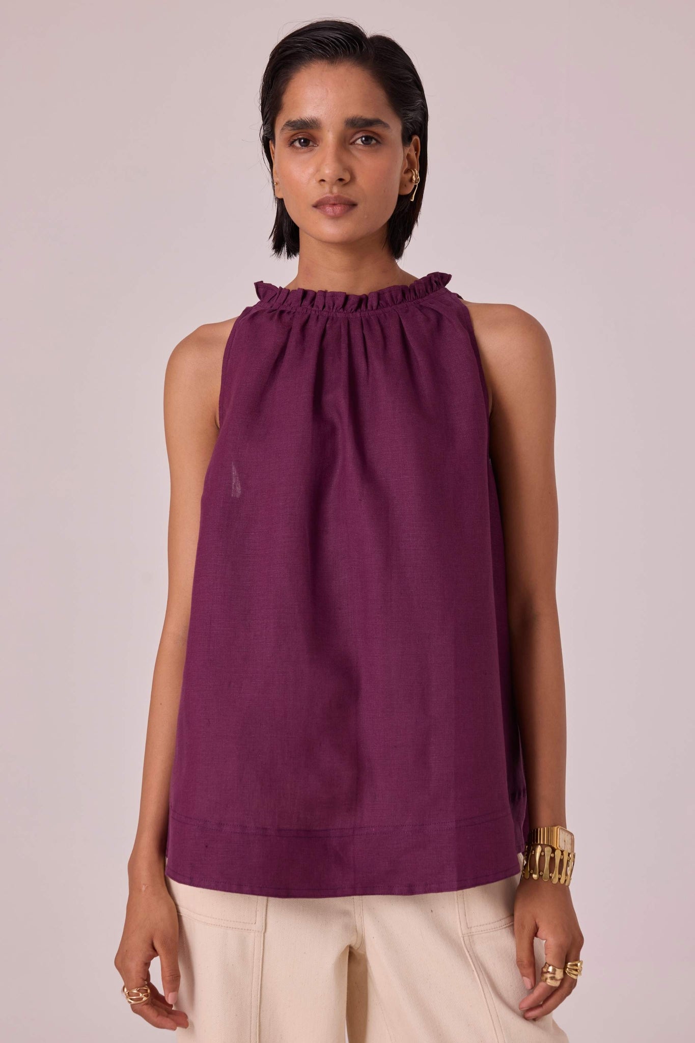 Kocho Purple Linen Halter Top
