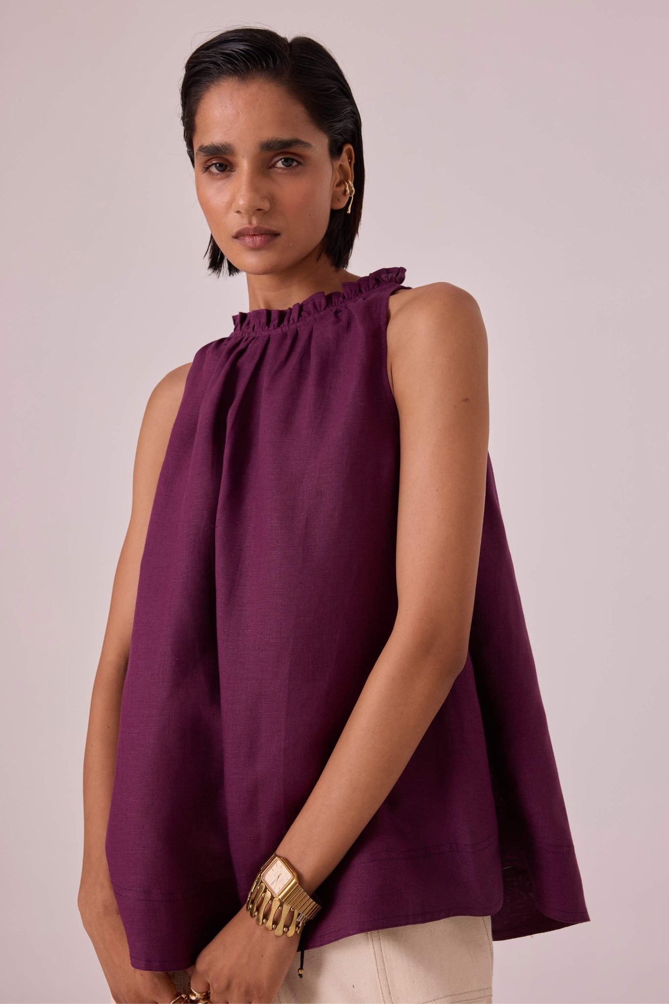 Kocho Purple Linen Halter Top