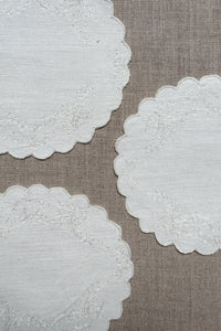 White Embroidered Cotton Coasters - Set of 2