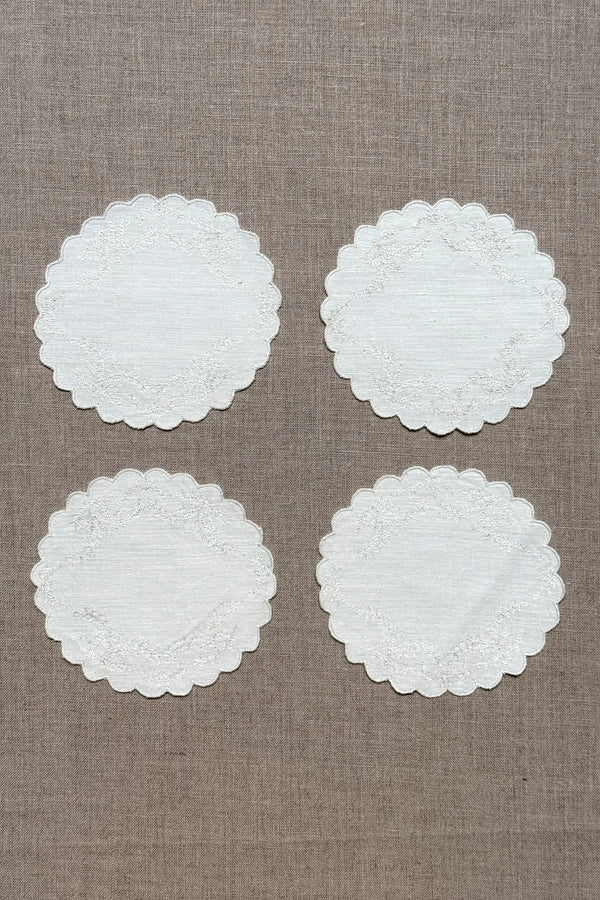 White Floral Embroidered Coasters - Set of 2