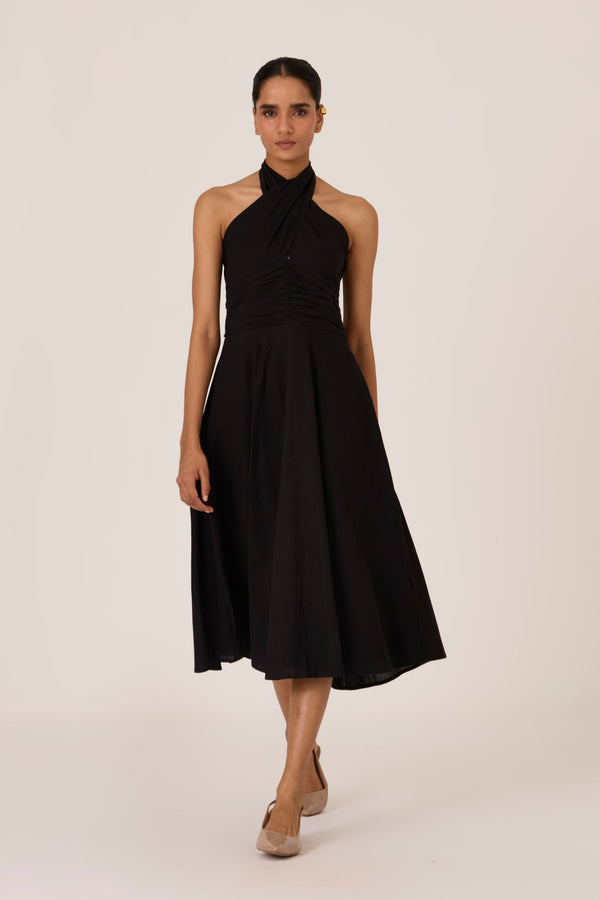 Samaria Black Halter Dress