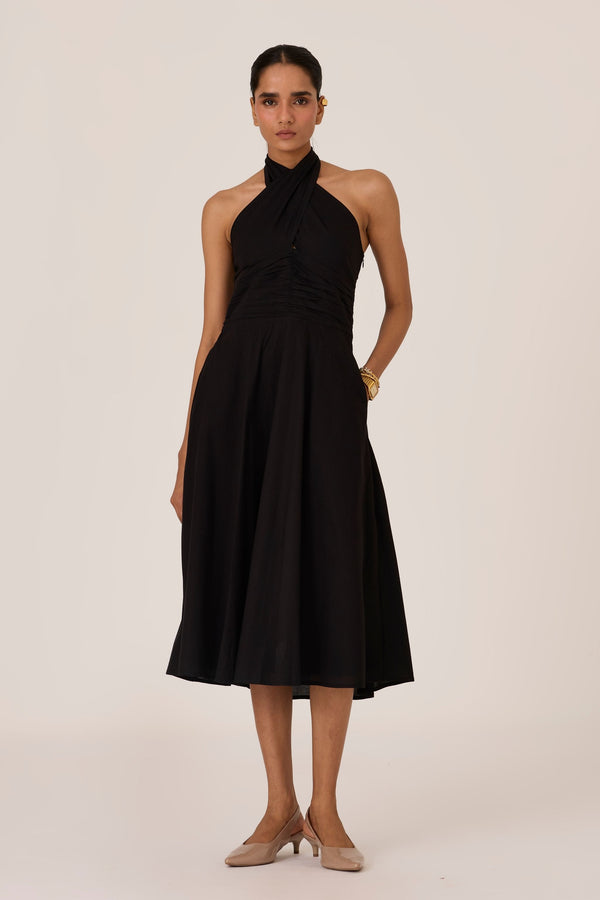 Samaria Black Halter Dress