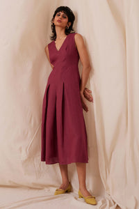 Meda Pleated Linen Dress